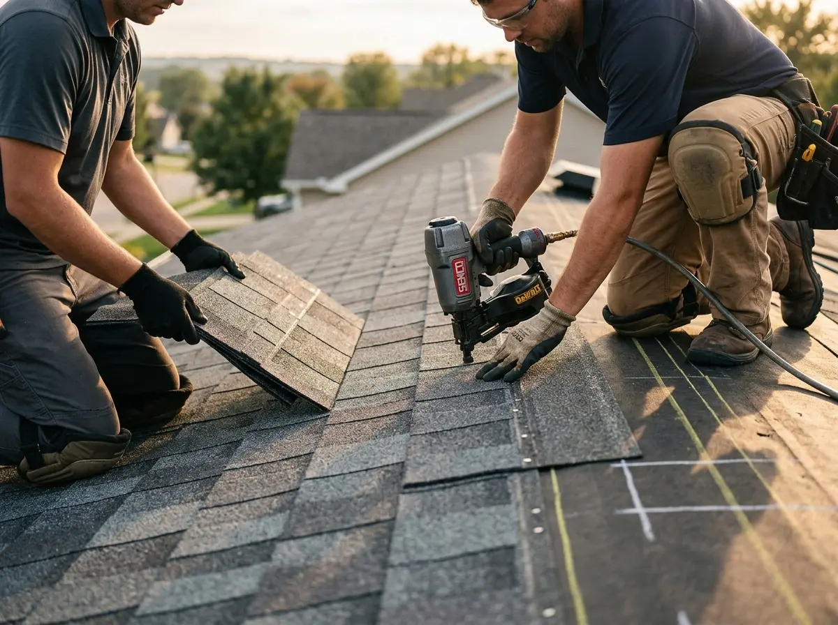 Professional roofer working on a residential roof in Citrus